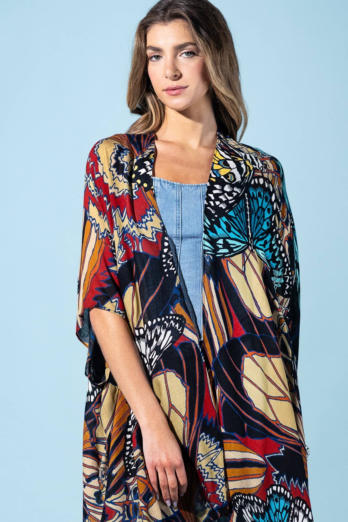 Midnight Monarch Viscose Kimono: Monarch