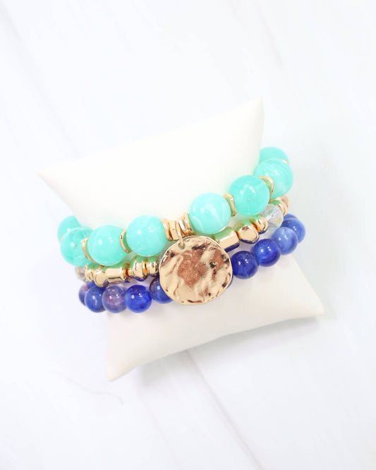 Biloxi Beaded Bracelet Set Aqua: Default
