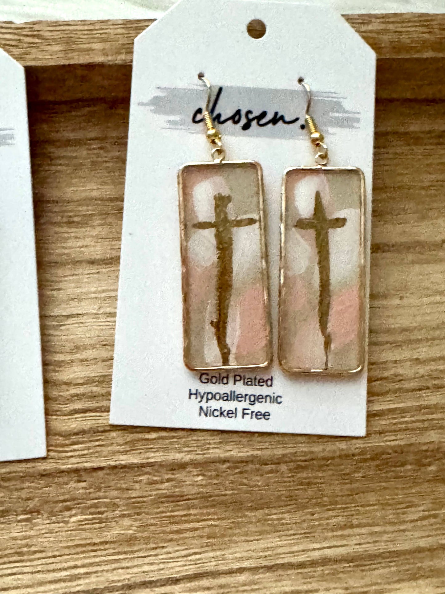 Cross Hand Painted Leather Gold Plated Earrings: Purple with gold plated earring hooks and frames
