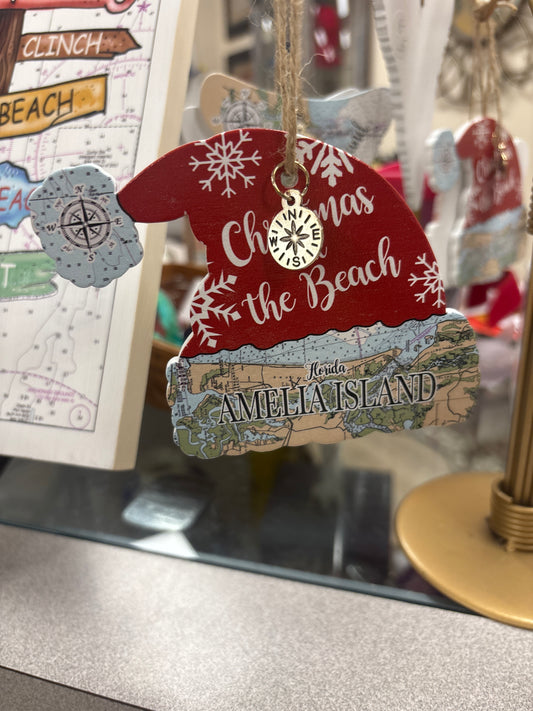 Amelia Island Santa Hat Ornament