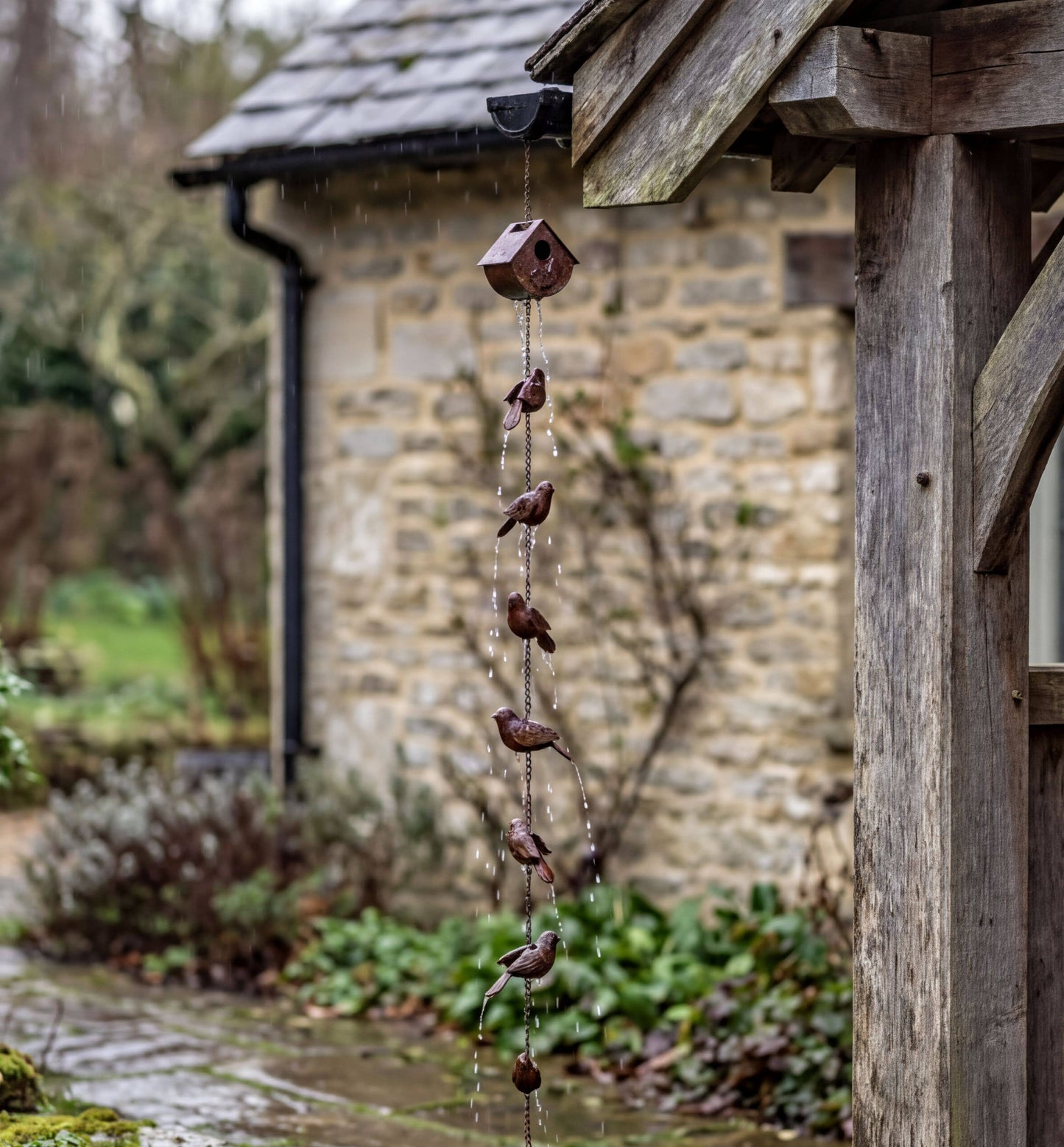 Rustic Metal Long Rain Chain: Bird