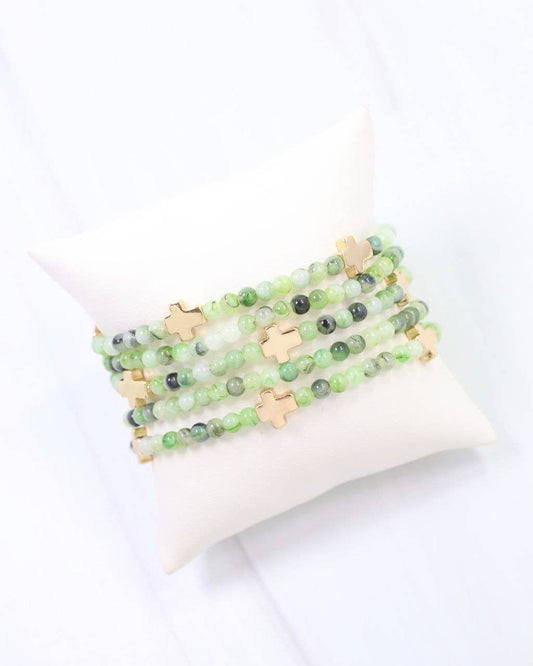 Flint Beaded Cross Stretch Bracelet Set Green: Default