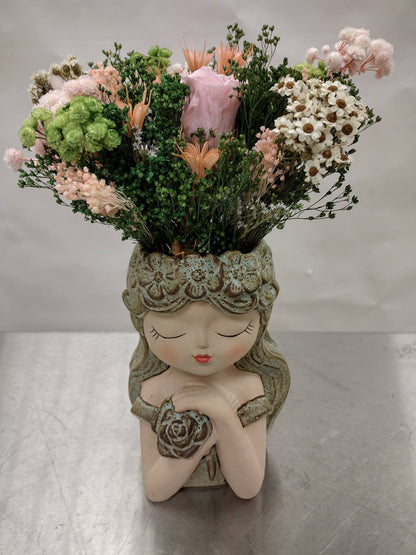Planter, Girl w/ Crossed Arms Holding Flower  Item # 17122