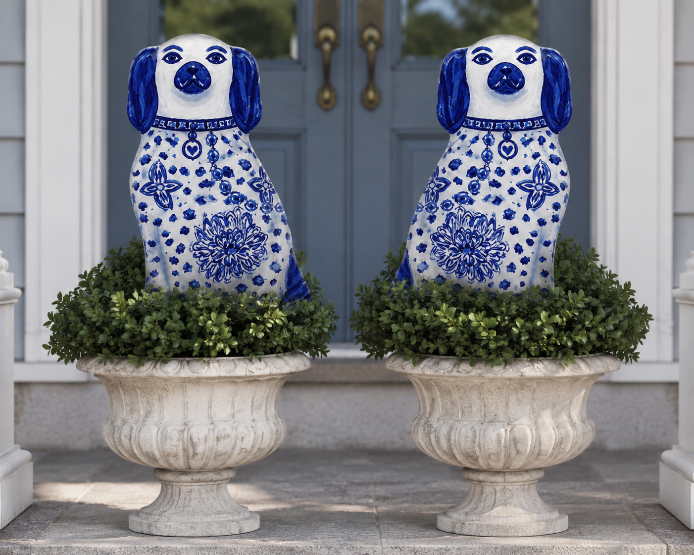 LARGE Designer Chinois Staffie Dogs Topiary Stake