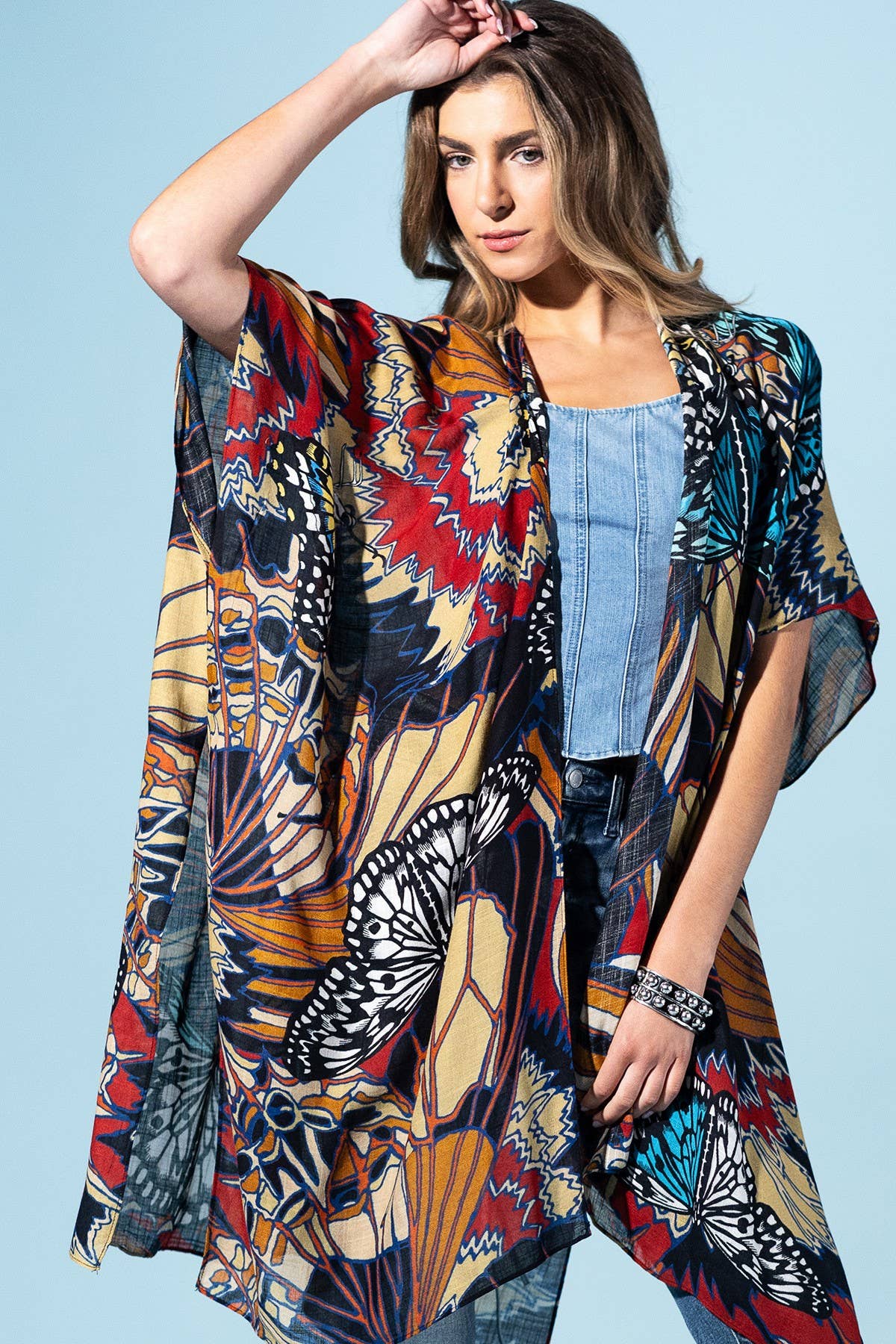 Midnight Monarch Viscose Kimono: Monarch