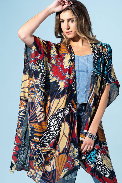 Midnight Monarch Viscose Kimono: Monarch