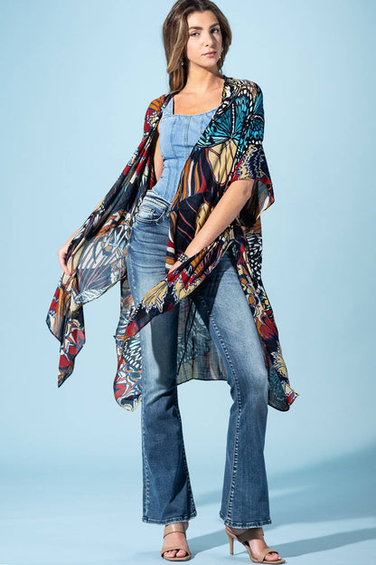 Midnight Monarch Viscose Kimono: Monarch