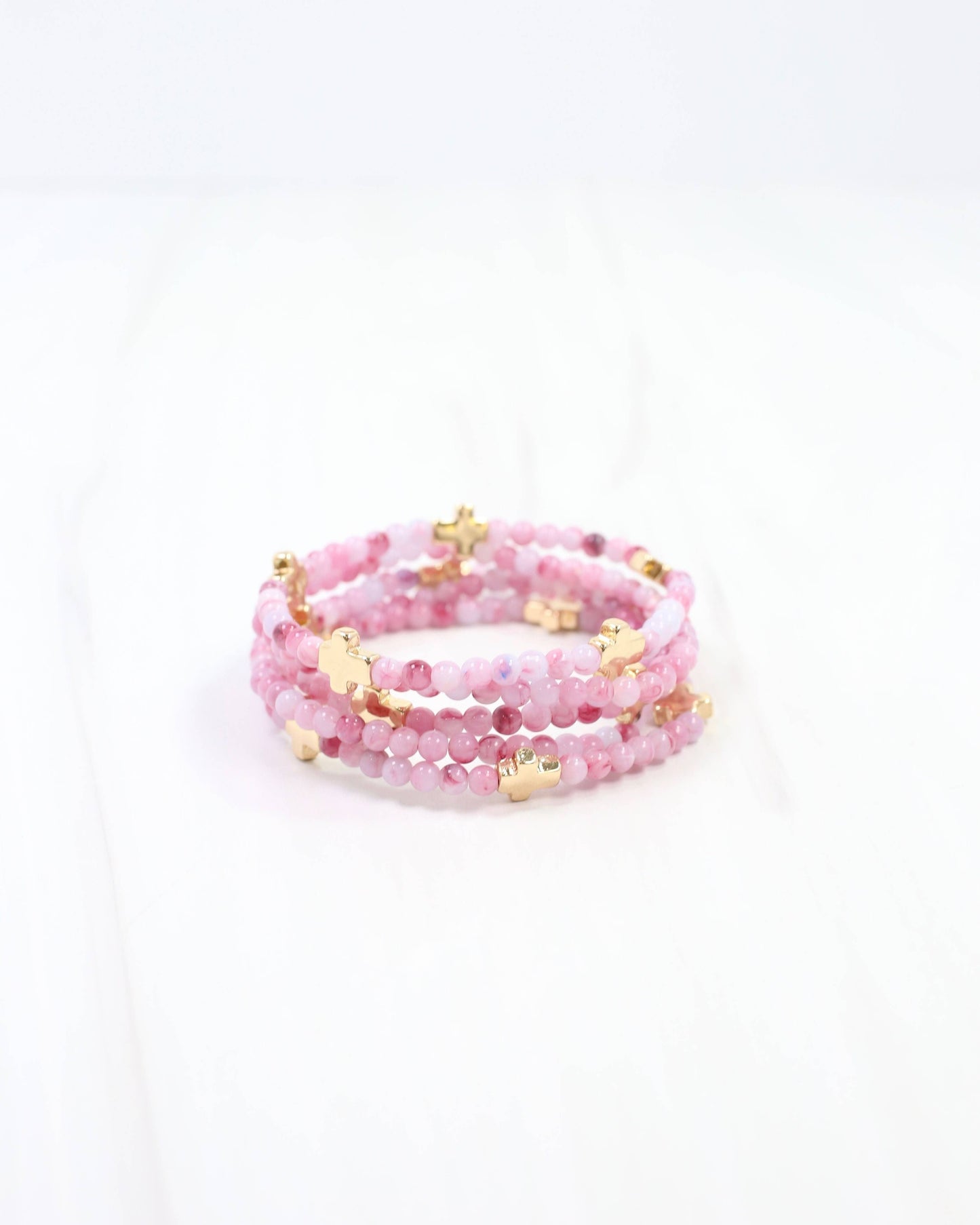 Flint Beaded Cross Stretch Bracelet Set Pink: Default