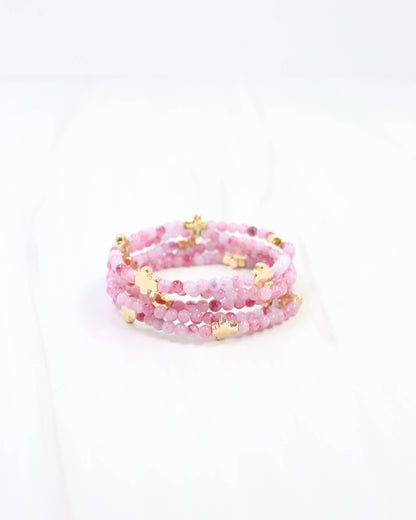 Flint Beaded Cross Stretch Bracelet Set Pink: Default