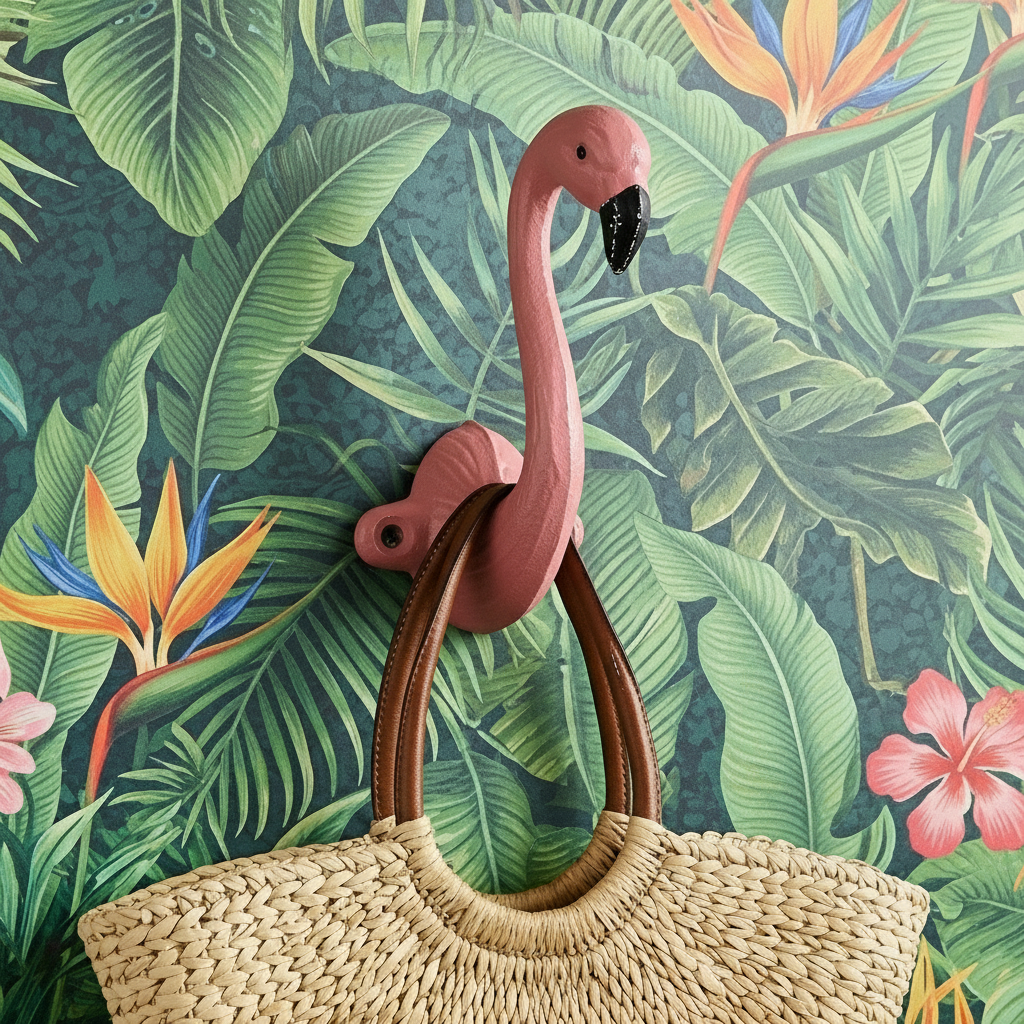 Flamingo Wall Hook Cast Iron Pink Decorative Hanger