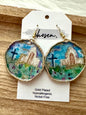 Easter Sunday Hand Painted Leather Earrings: Sterling Silver plated hooks and frames