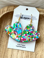 Happy Heart Multi Glitter Earrings: Sterling Silver Plated Multi Color Big Heart