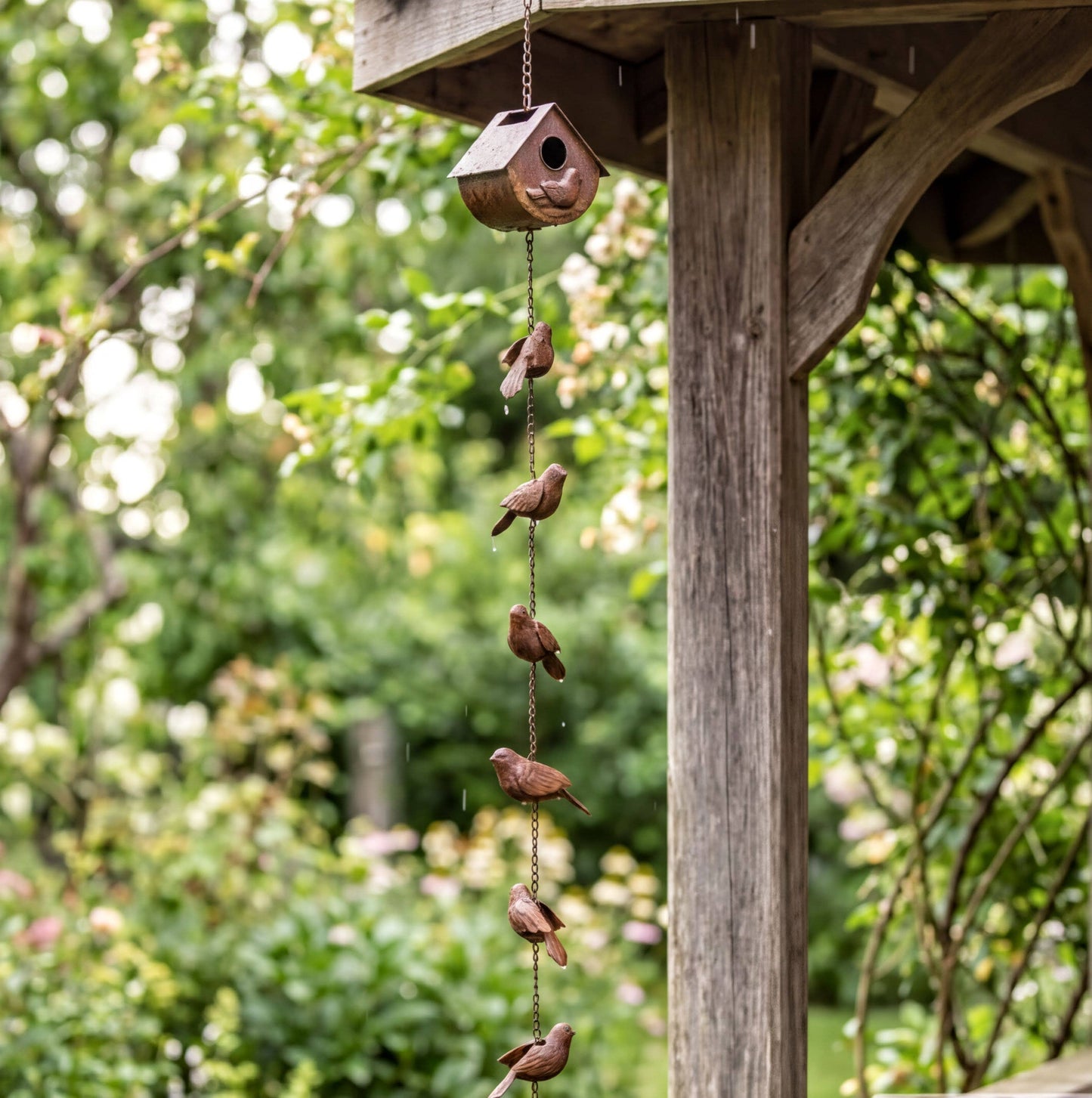 Rustic Metal Long Rain Chain: Bird
