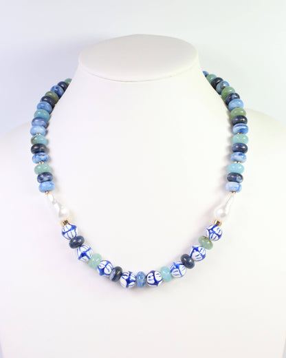 Warrensburg Ceramic Beaded Necklace Blue Multi: Default