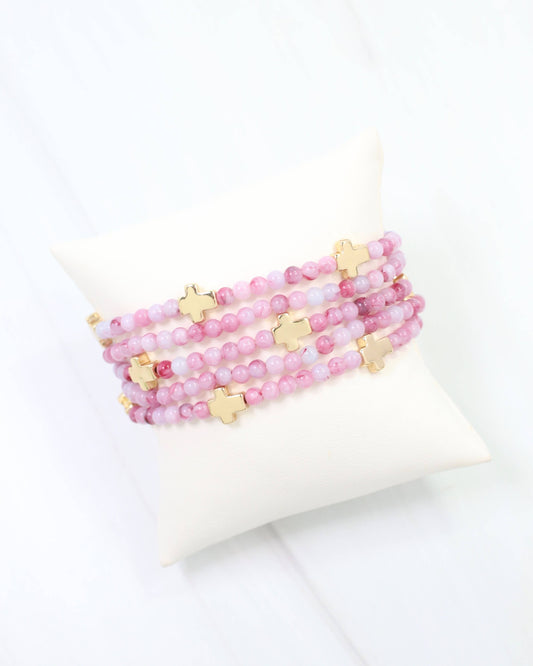 Flint Beaded Cross Stretch Bracelet Set Pink: Default