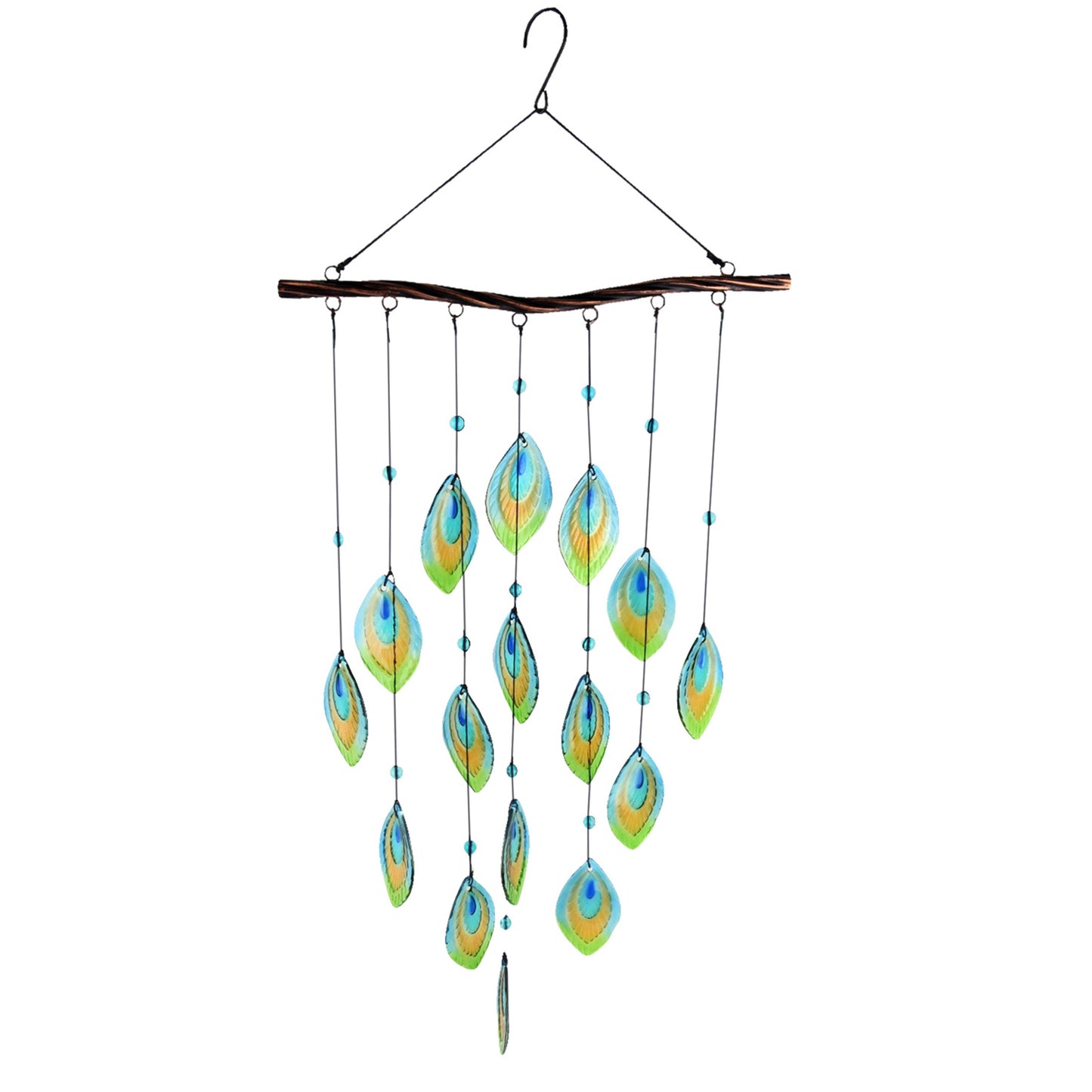 Glass Peacock Tail Feather Wind Chime