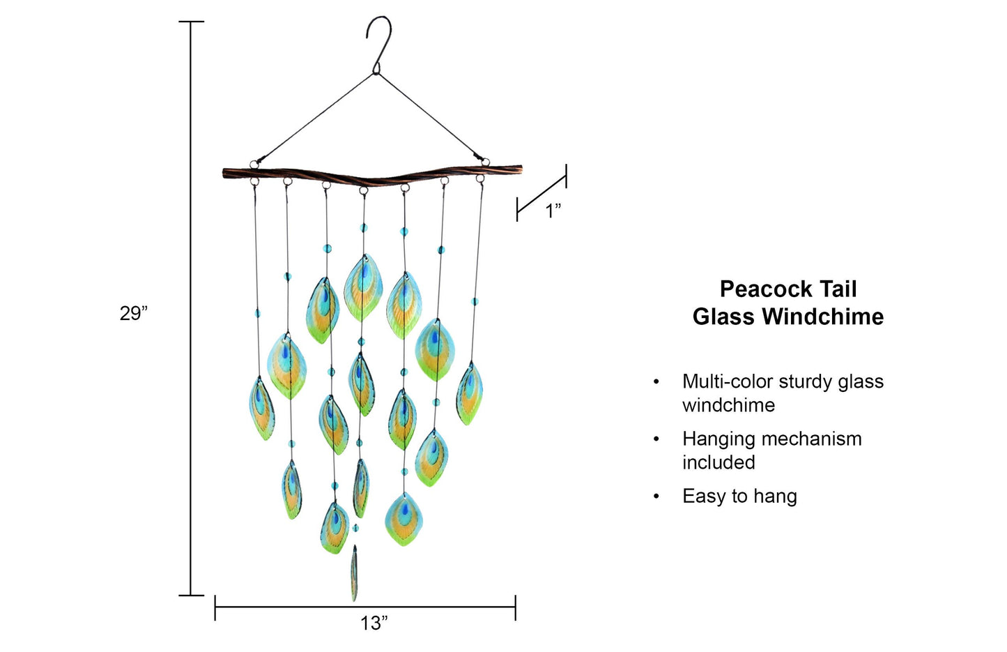 Glass Peacock Tail Feather Wind Chime