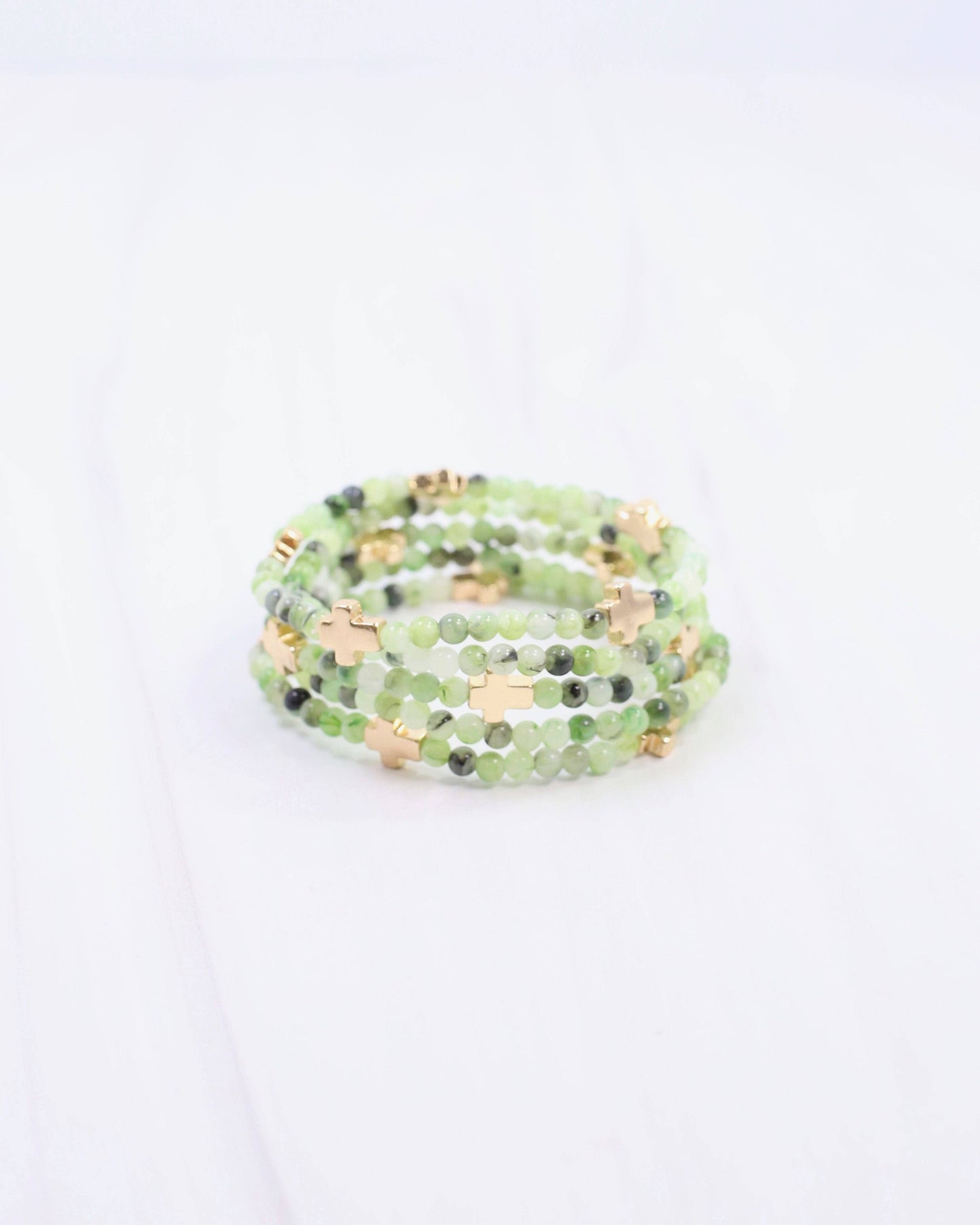 Flint Beaded Cross Stretch Bracelet Set Green: Default