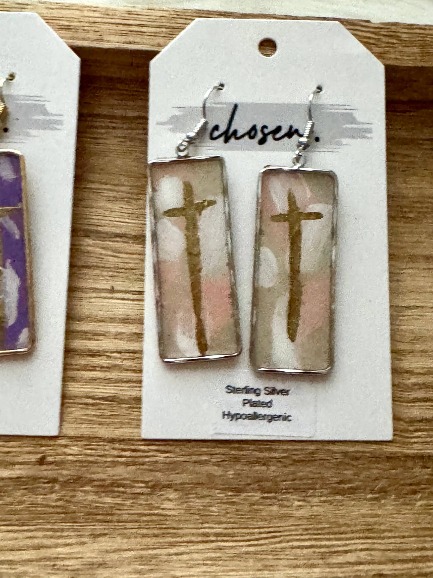 Cross Hand Painted Leather Gold Plated Earrings: Purple with gold plated earring hooks and frames