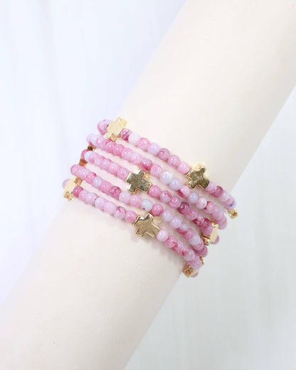 Flint Beaded Cross Stretch Bracelet Set Pink: Default