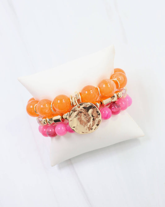 Biloxi Beaded Bracelet Set Fuchsia: Default