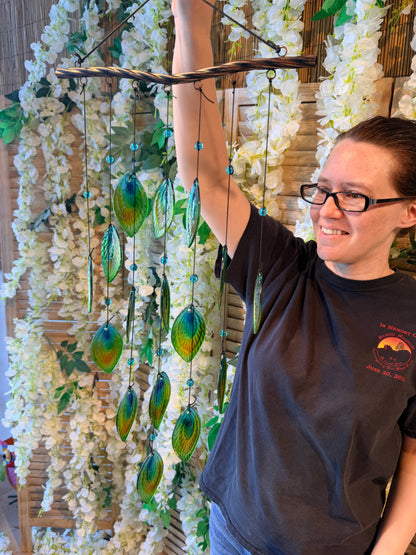 Glass Peacock Tail Feather Wind Chime