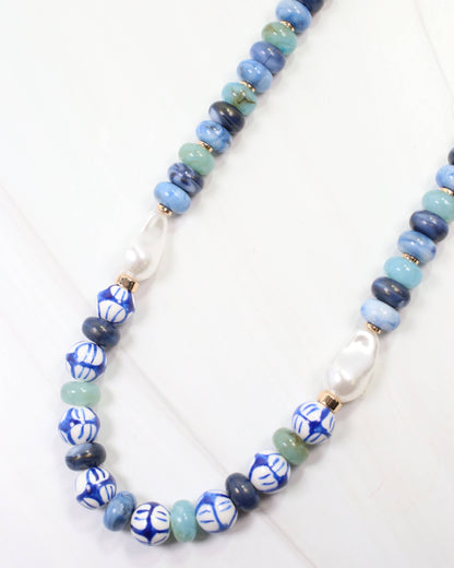 Warrensburg Ceramic Beaded Necklace Blue Multi: Default