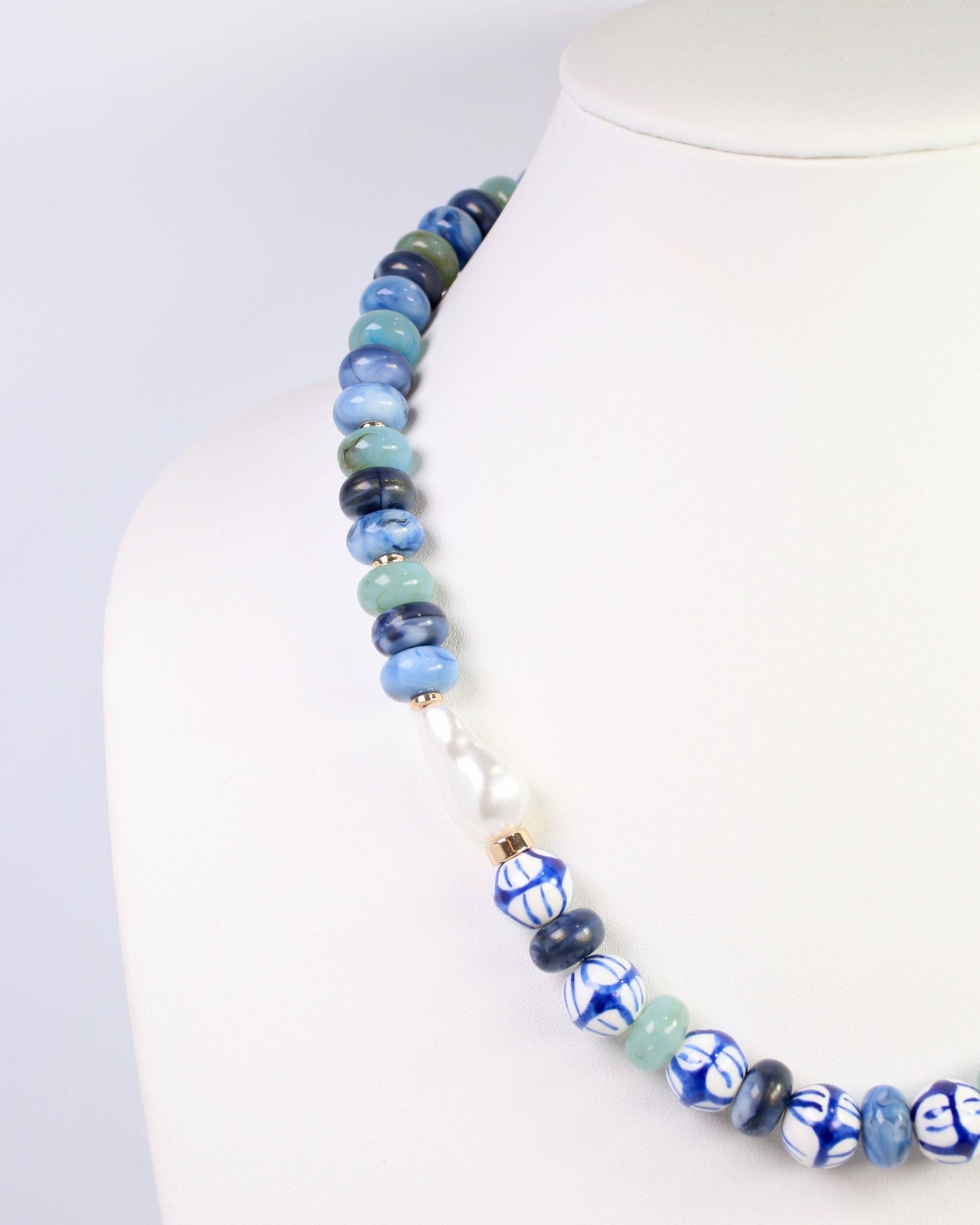 Warrensburg Ceramic Beaded Necklace Blue Multi: Default