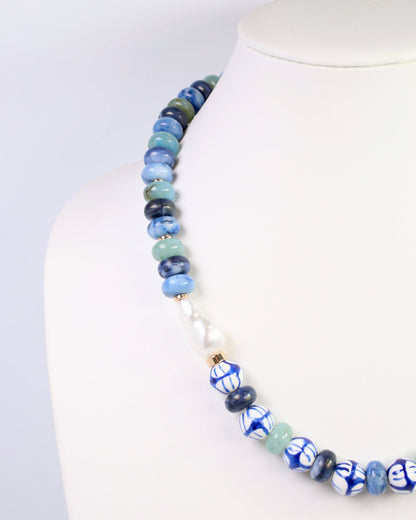 Warrensburg Ceramic Beaded Necklace Blue Multi: Default