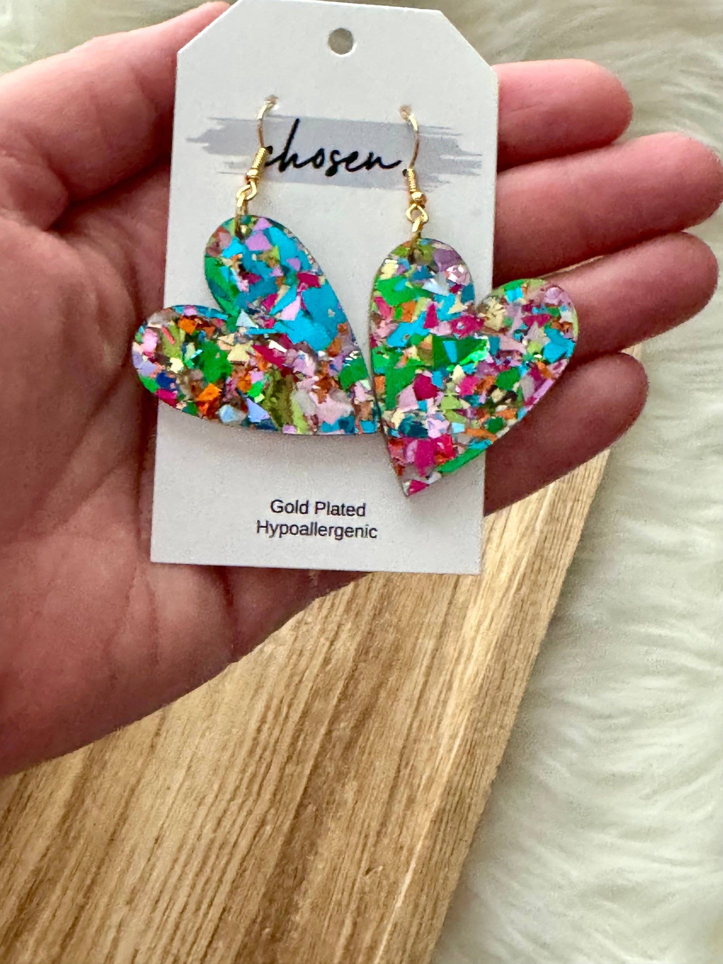 Happy Heart Multi Glitter Earrings: Sterling Silver Plated Multi Color Big Heart